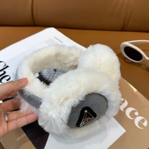 Prada Cream and Gray Fur Earmuffs